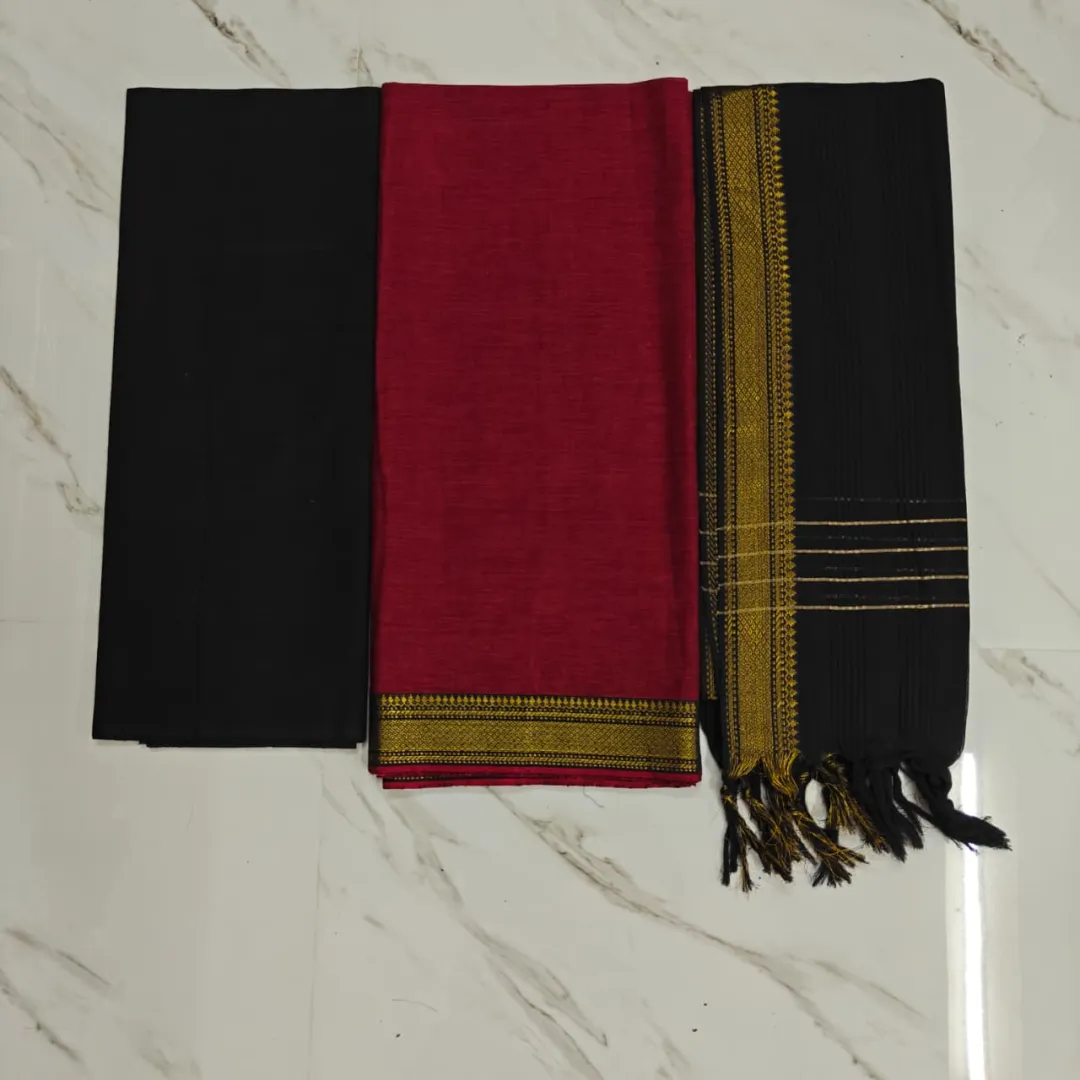 mangalagiri cotton - maroon & black
