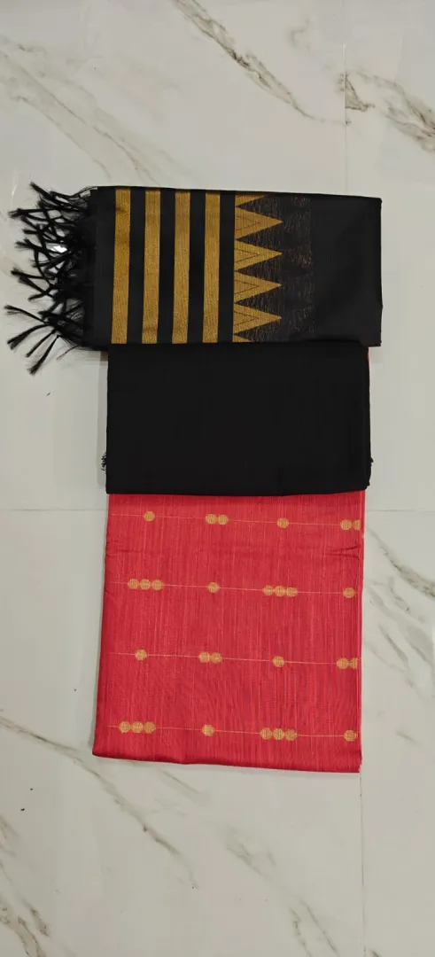 Raw Silk Salwar Materials - KANAGAMBARAM CHAIN TOP, BLACK PLAIN PANT & BLACK TOWER DUPPATA