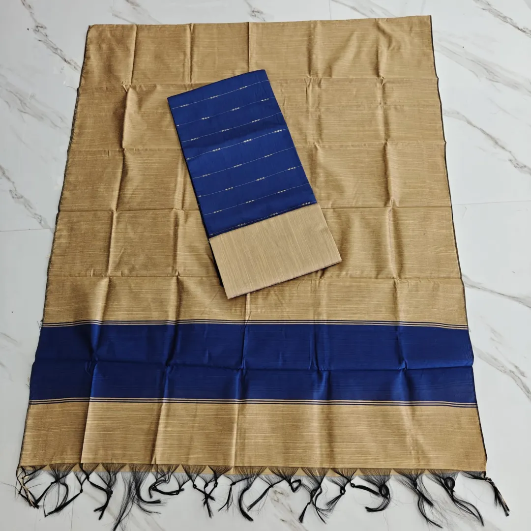 Raw Silk Salwar Materials - Royal Blue zari arrow top plain set