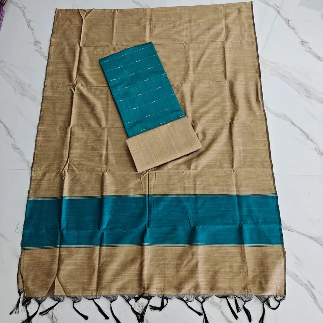 Raw Silk Salwar Materials - rama blue zari arrow & plain set