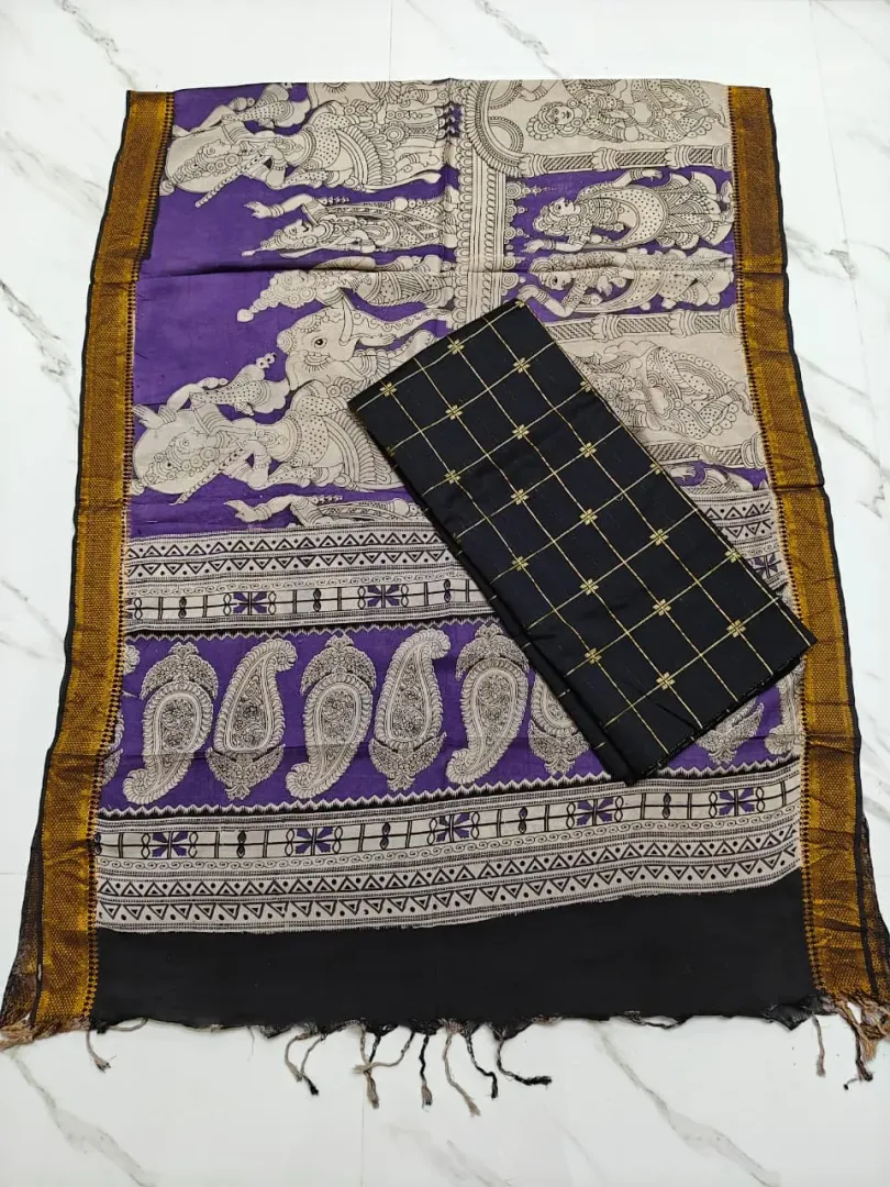 Chennuri silk nizam border kalamkari duppata LAVENDER & Top (kanakambaram)