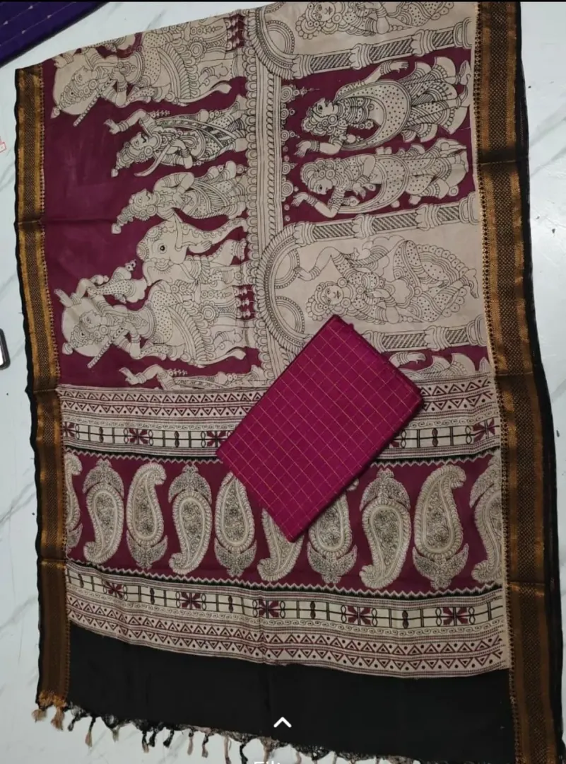 Chennuri silk nizam border kalamkari duppata MAGENTA