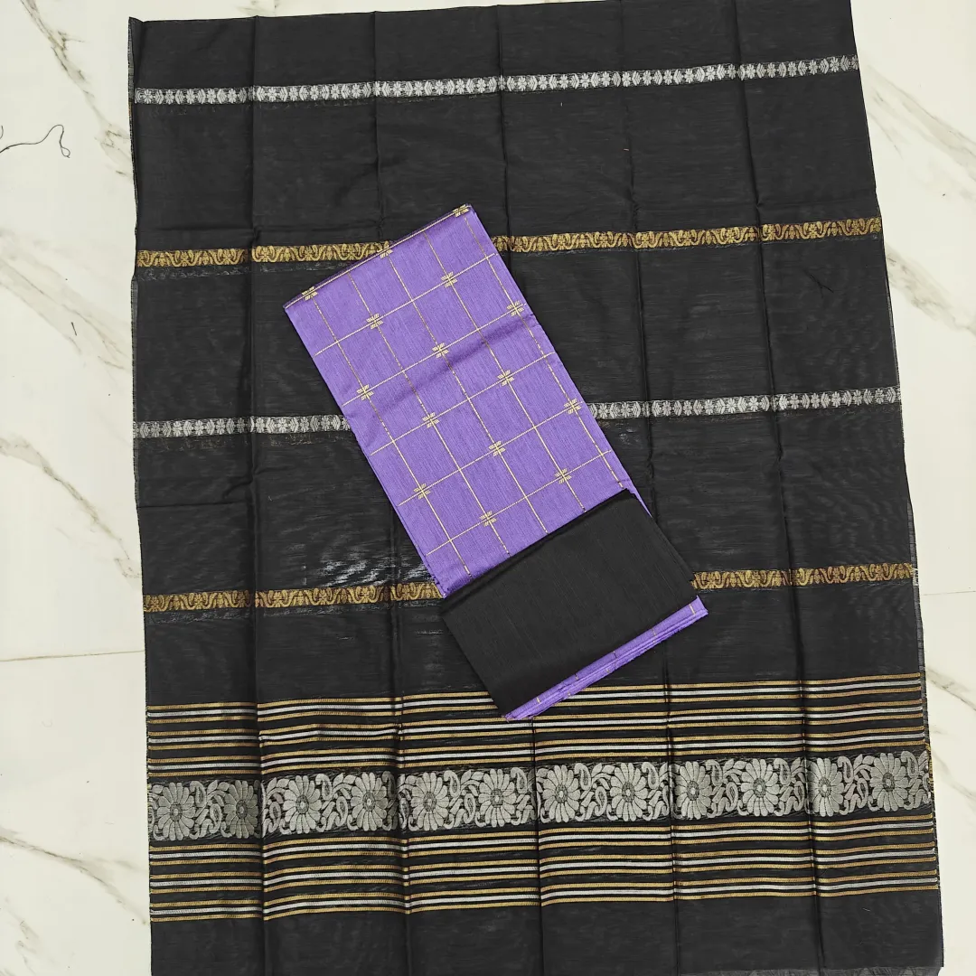 JAQUARD DUPPATA SET BLACK LAVENDER