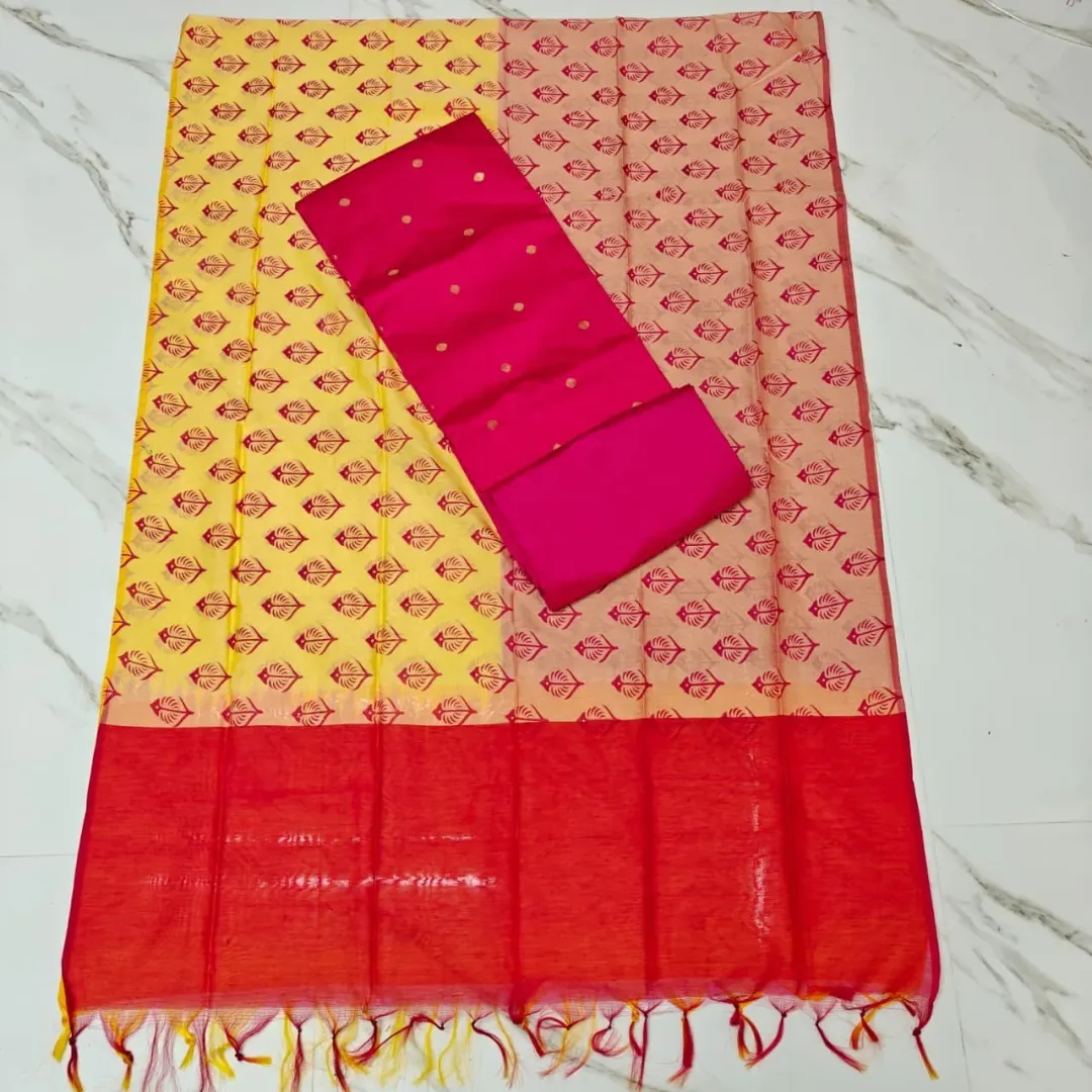 Raw Silk TOP WITH PRINTED DUPPATA RANI PINK